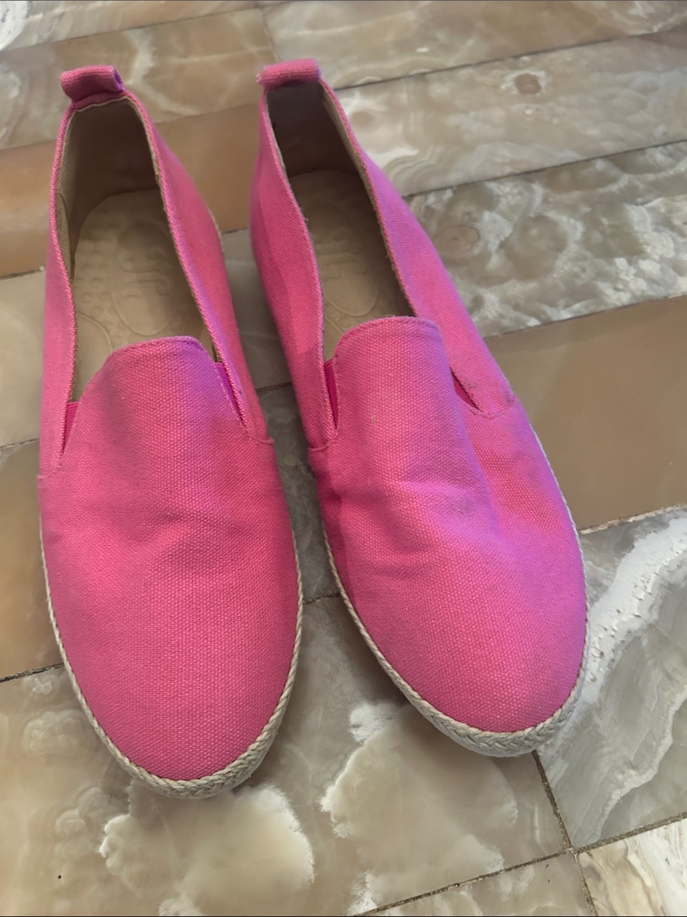 Women’s Pink Canvas Slip-On Flats with Espadrille Trim